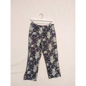 Gap factory navy blue gray floral vintage womens capri pants stretch size 10